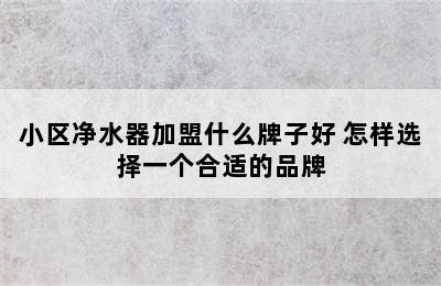 小区净水器加盟什么牌子好 怎样选择一个合适的品牌